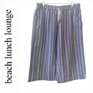 Beachlunchlounge Margot Blue and White Linen-Cotton Wide Leg Capris